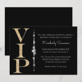 Invitation Diamants Glamour sur une fête VIP Paillettes d'Or (Devant / Derrière)