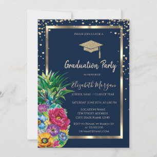 Invitation Diamants Gold Grad Casquette Ananas Marine Bleu