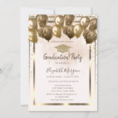 Invitation Diamants Gold Grad Casquette Ballons Cream Graduat (Devant)
