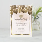 Invitation Diamants Gold Grad Casquette Ballons Cream Graduat (Debout devant)