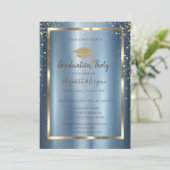 Invitation Diamants Gold Grad Casquette Blue Metallic Graduat (Debout devant)