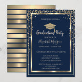Invitation Diamants Gold Grad Casquette Blue Striped Graduati (Devant / Derrière)