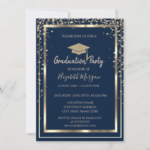 Invitation Diamants Gold Grad Casquette Blue Striped Graduati