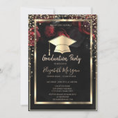 Invitation Diamants Gold Grad Casquette Red Roses Graduation (Devant)
