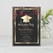 Invitation Diamants Gold Grad Casquette Red Roses Graduation (Debout devant)