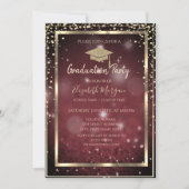 Invitation Diamants Gold Graduation Cap Dark Red Graduation (Devant)