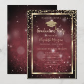Invitation Diamants Gold Graduation Cap Dark Red Graduation (Devant / Derrière)