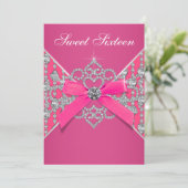 Invitation Diamants Hot rose Sweet 16 Anniversaire fête (Debout devant)