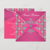 Invitation Diamants Hot rose Sweet 16 Anniversaire fête (Devant / Derrière)