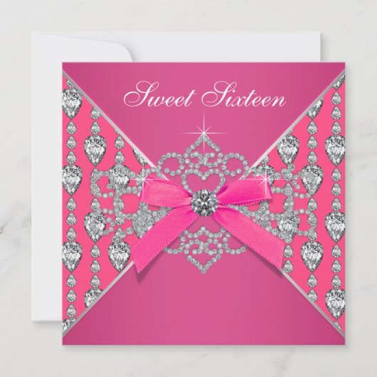 Invitation Diamants Hot rose Sweet 16 Anniversaire fête (Devant)