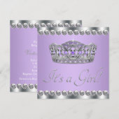 Invitation Diamants Lavande d'argent Baby shower violet (Devant / Derrière)