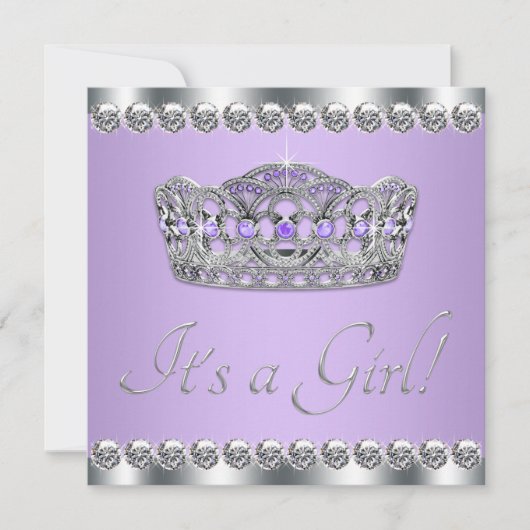 Invitation Diamants Lavande d'argent Baby shower violet (Devant)