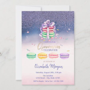 Invitation Diamants, Macarons français ombrés pour fête de Qu