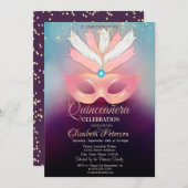 Invitation Diamants, Masque, Lumières, Masquerad Quinceañera (Devant / Derrière)