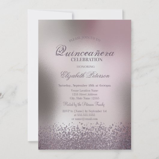 Invitation Diamants modernes Rose or métal Quinceañera (Devant)