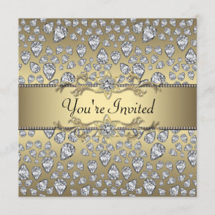 Invitation Diamants Noir et Or Fête Toute Occasion