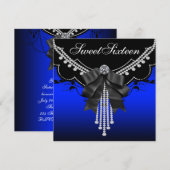 Invitation Diamants noirs et Royal Blue Anniversaire (Devant / Derrière)