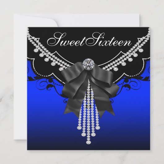 Invitation Diamants noirs et Royal Blue Anniversaire (Devant)