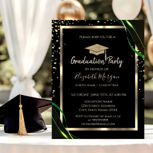 Invitation Diamants Or Cap à Graduation Vert Noir Diplôme