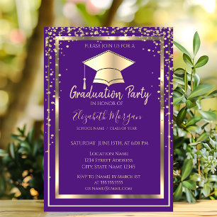 Invitation Diamants Or Casquette de Promotion Violet Remise d