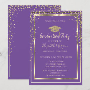 Invitation Diamants Or Mortier de Réussite Violet Remise des 