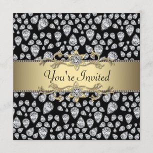 Invitation Diamants Or Noir Fête Toutes Occasions