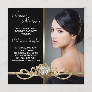 Invitation Diamants Or Noirs Photo Anniversaire Sweet Seize A