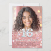 Invitation Diamants or Rose brillant Chic Photo Sweet 16 (Devant)
