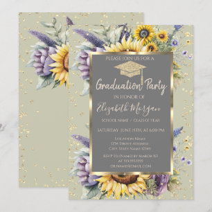 Invitation Diamants Or Tournesols Fleurs Violettes Remise des