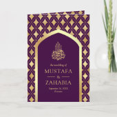 Invitation Diamants Or Violet Code QR Arch Musulman Mariage (Devant)
