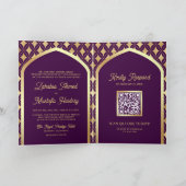 Invitation Diamants Or Violet Code QR Arch Musulman Mariage (Intérieur)