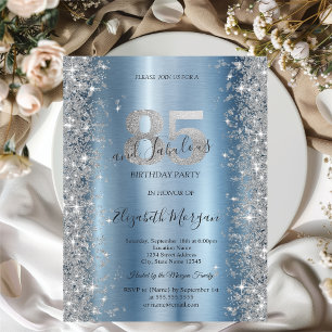 Invitation Diamants Pailletés Argent Bleu 85e Anniversaire  