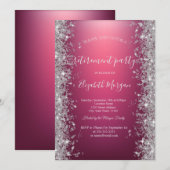 Invitation Diamants Pailletés Argentés Fête de Retraite Rouge (Devant / Derrière)