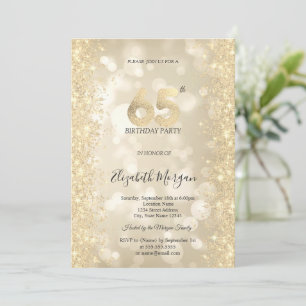 Invitation Diamants Pailletés Or Bokeh 65e Anniversaire