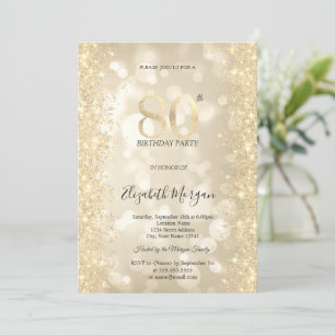 Invitation Diamants Pailletés Or Bokeh 80e Anniversaire