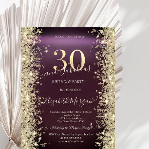 Invitation Diamants Pailletés Or Bordeaux 30 ans Anniversaire