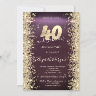 Invitation Diamants Pailletés Or Bordeaux 40e Anniversaire