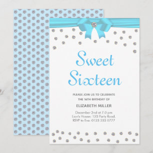 Invitation Diamants Pailletés Sweet Sixteen sur fond blanc