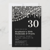 Invitation Diamants Perles Fringe Noir Blanc 30e anniversaire (Devant)