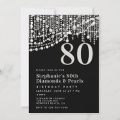 Invitation Diamants Perles Fringe Noir Blanc 80e anniversaire (Devant)