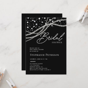 Invitation Diamants Perles Noir Blanc Élégant Shower de Marié