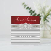 Invitation Diamants Perles Rubis Rouge Anniversaire Seize Ans (Debout devant)