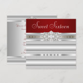 Invitation Diamants Perles Rubis Rouge Dix-huit Ans Anniversa (Devant / Derrière)