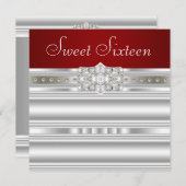 Invitation Diamants Perles Rubis Rouge Dix-Six Ans Anniversai (Devant / Derrière)