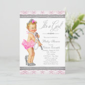 Invitation Diamants Perles Talons Hauts Bébé Fille Shower (Debout devant)