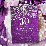 Invitation Diamants Perles violet glam Glitz 30e anniversaire<br><div class="desc">Un modèle d'invitation moderne, élégant et classe à 30ème anniversaire pour femmes avec un arrière - plan de parties scintillant violet (c'est un effet numérique), une frange de perles et de diamants (ce sont aussi des effets numériques) et la typographie moderne en blanc perle. Un design chic "diamants et perles"...</div>