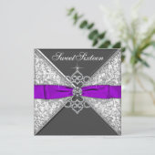 Invitation Diamants Purple et Black Sweet 16 Anniversaire (Debout devant)