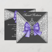 Invitation Diamants Purple et Black Sweet 16 Anniversaire (Devant / Derrière)