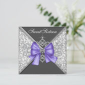Invitation Diamants Purple et Black Sweet 16 Anniversaire (Debout devant)