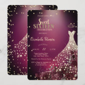 Invitation Diamants, Robe, Bourgogne Rose Sweet 16 (Devant / Derrière)